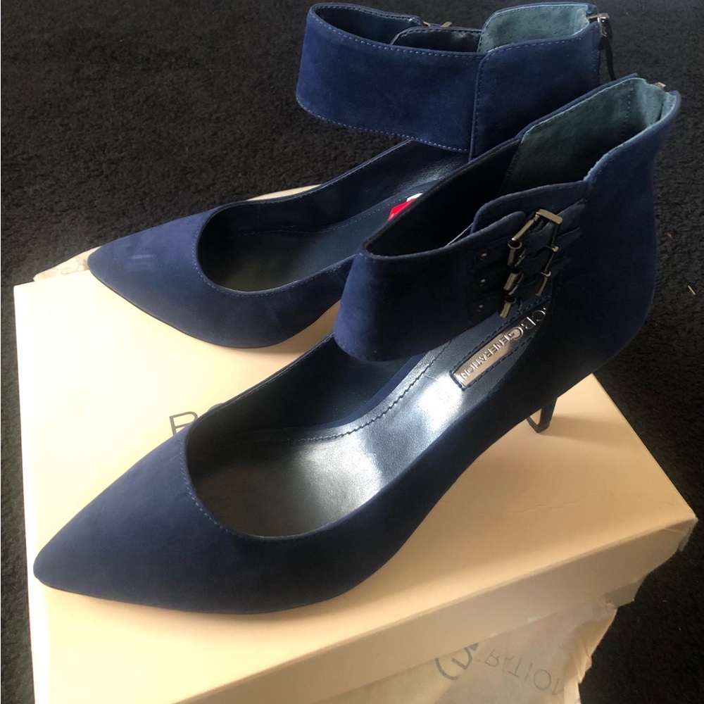 Blue suede pumps
